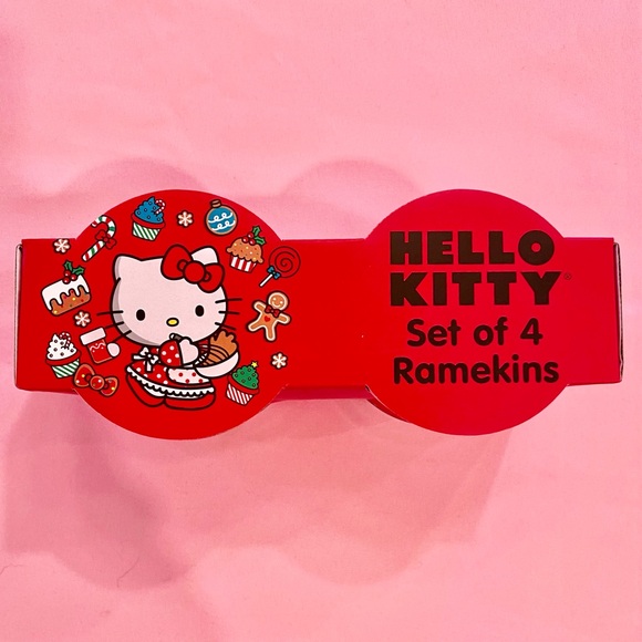 Hello Kitty Christmas Ramekin Holiday Bowl R Set of 4 Sanrio Stripe Red Dress - Picture 3 of 6
